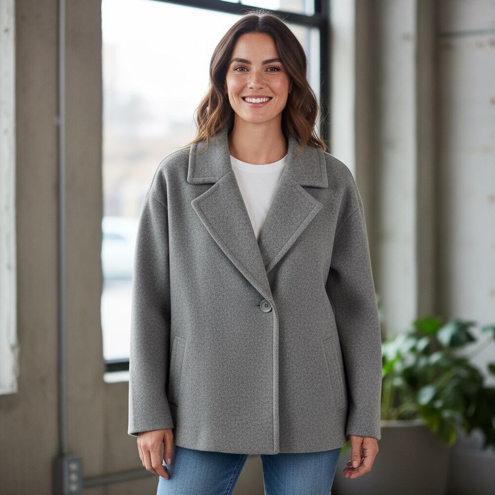 J.Jill Wool Blend Lined Pocket Single Breasted Coat, Jacket Gray Womens Size XL